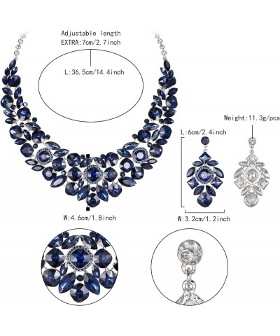 Wedding Jewelry Set for Bridal Bride, Rhinestone Crystal Vintage Floral Leaf Vine Necklace Earrings Set for Women Navy Blue $...