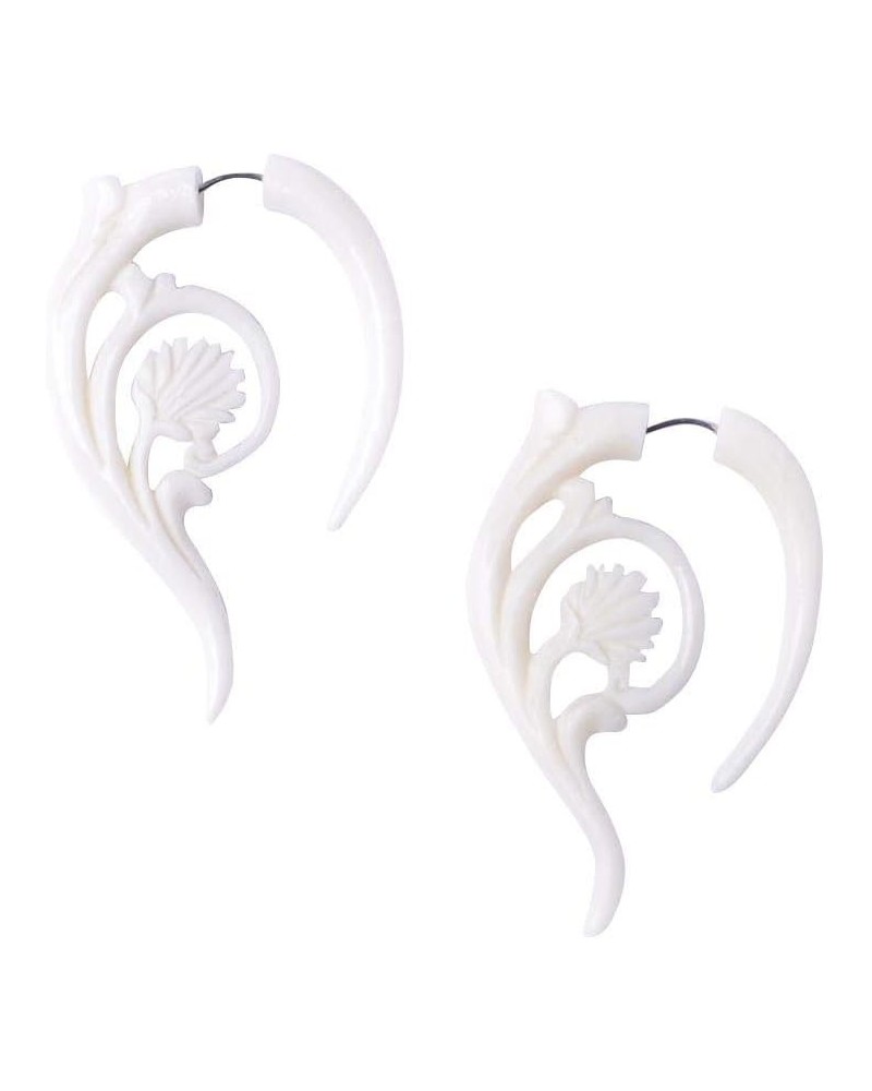 Women's Men's White Bone Fake Taper Stretcher Plug Flower Spiral Tribal Earrings $16.67 Body Jewelry