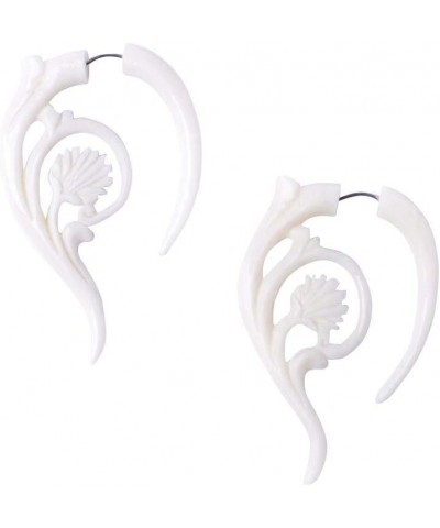 Women's Men's White Bone Fake Taper Stretcher Plug Flower Spiral Tribal Earrings $16.67 Body Jewelry