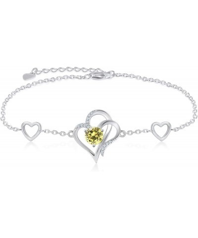 Love Heart Charm Bracelet For Women 925 Sterling Silver With Zirconia Birthstone Bracelets Adjustable Link for Mother Wife Gi...