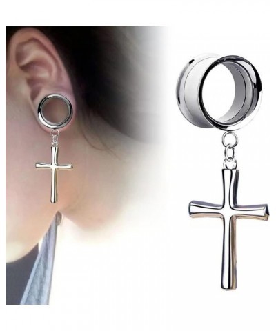 2 PCS Fashion 316 Stainless Steel Cross Double Flared Dangle Ear Plugs Tunnels Gauges Stretcher Piercings Body Jewelry 6mm-25...