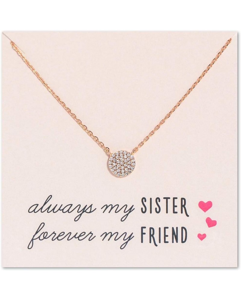 Gift for sister, Petite CZ Disk Pendant Necklace in Gold, Rose Gold or Silver 8 MM - Rose Gold $14.38 Necklaces