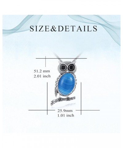 Owl Necklace Stainless Steel Owl Pendant Gemstone Necklace Vintage Owl Jewelry Gifts for Women Girls Blue Agate $9.44 Necklaces