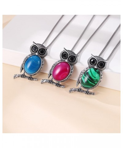 Owl Necklace Stainless Steel Owl Pendant Gemstone Necklace Vintage Owl Jewelry Gifts for Women Girls Blue Agate $9.44 Necklaces