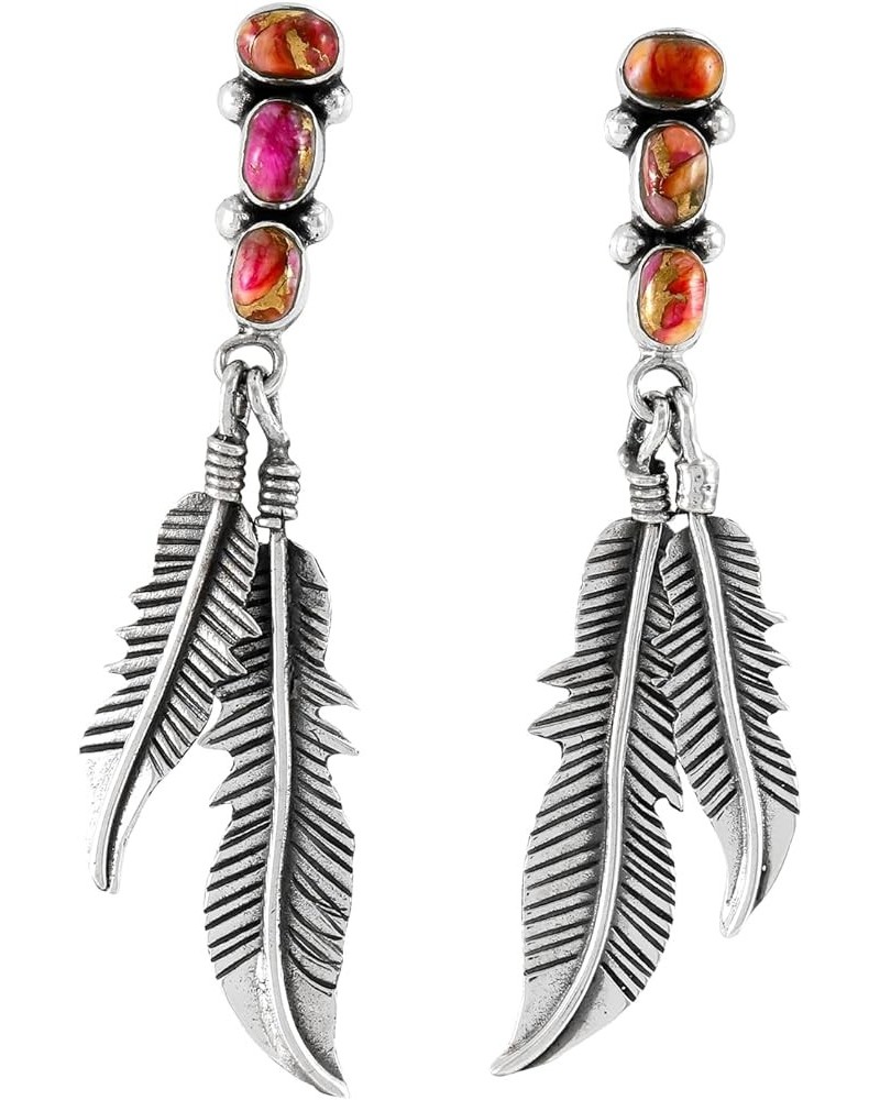 Feather Turquoise Earrings 925 Sterling Silver & Genuine Gemstone MEDIUM-Plum Spiny $25.08 Earrings