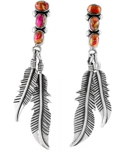 Feather Turquoise Earrings 925 Sterling Silver & Genuine Gemstone MEDIUM-Plum Spiny $25.08 Earrings