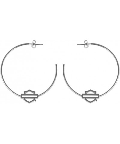 Harley-Davidson Women's Large Bar & Shield Logo Hoop Earrings - Stainless Steel Silver $23.98 Earrings