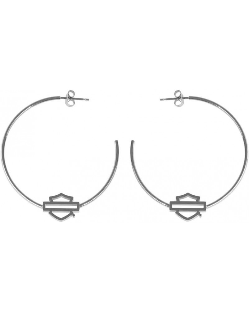 Harley-Davidson Women's Large Bar & Shield Logo Hoop Earrings - Stainless Steel Silver $23.98 Earrings