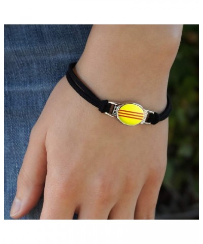 South Vietnam Flag Novelty Suede Leather Metal Bracelet black $9.68 Bracelets