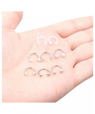 Horseshoe Circular Barbell Clear CZ Opal Stone Nose Septum Rings Hoop Retainer for Women Men Helix Cartilage Tragus Earring 3...