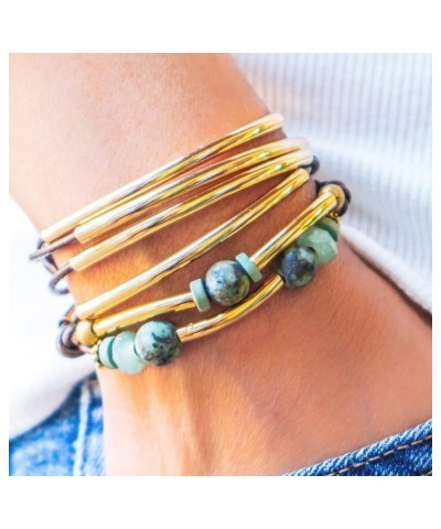 Kerry Leather & Gold Wrap Bracelet with Semi Precious African Turquoise Beads and 2 Metallic Bronze Leather Strands SMALL $45...