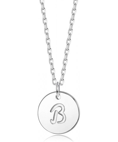 Initial Pendant Necklace Round Disc Engraved Letter Pendant 925 Sterling Silver Personalized Alphabet Pendant for Women B $8....