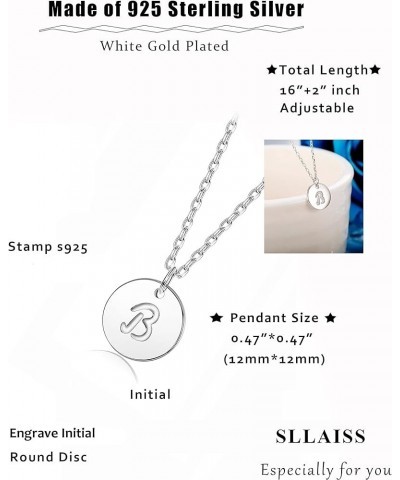 Initial Pendant Necklace Round Disc Engraved Letter Pendant 925 Sterling Silver Personalized Alphabet Pendant for Women B $8....