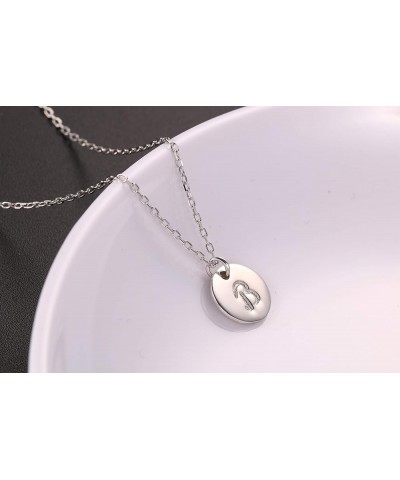 Initial Pendant Necklace Round Disc Engraved Letter Pendant 925 Sterling Silver Personalized Alphabet Pendant for Women B $8....