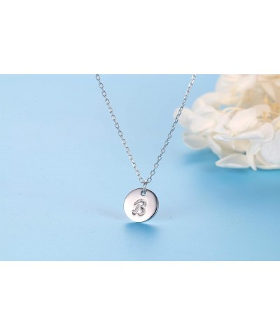 Initial Pendant Necklace Round Disc Engraved Letter Pendant 925 Sterling Silver Personalized Alphabet Pendant for Women B $8....