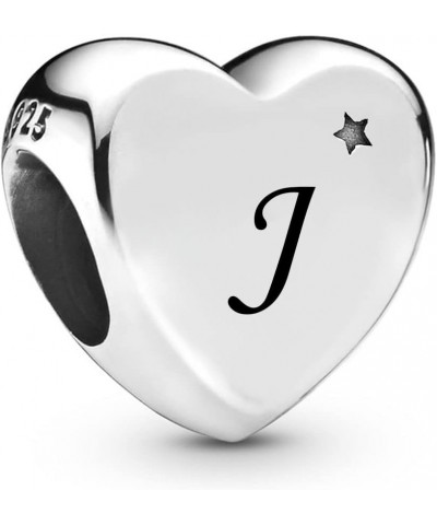 Initial A to Z Letter Heart Charm fits Pandora Moments Bracelets Alphabet Star S925 Sterling Silver Beads Family Birthday Ini...