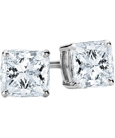 1/4-2 Carat Total Weight Princess Diamond Stud Earrings 4 Prong Screw Back (H-I Color VS1-VS2 Clarity) White Gold 1.5 carats ...