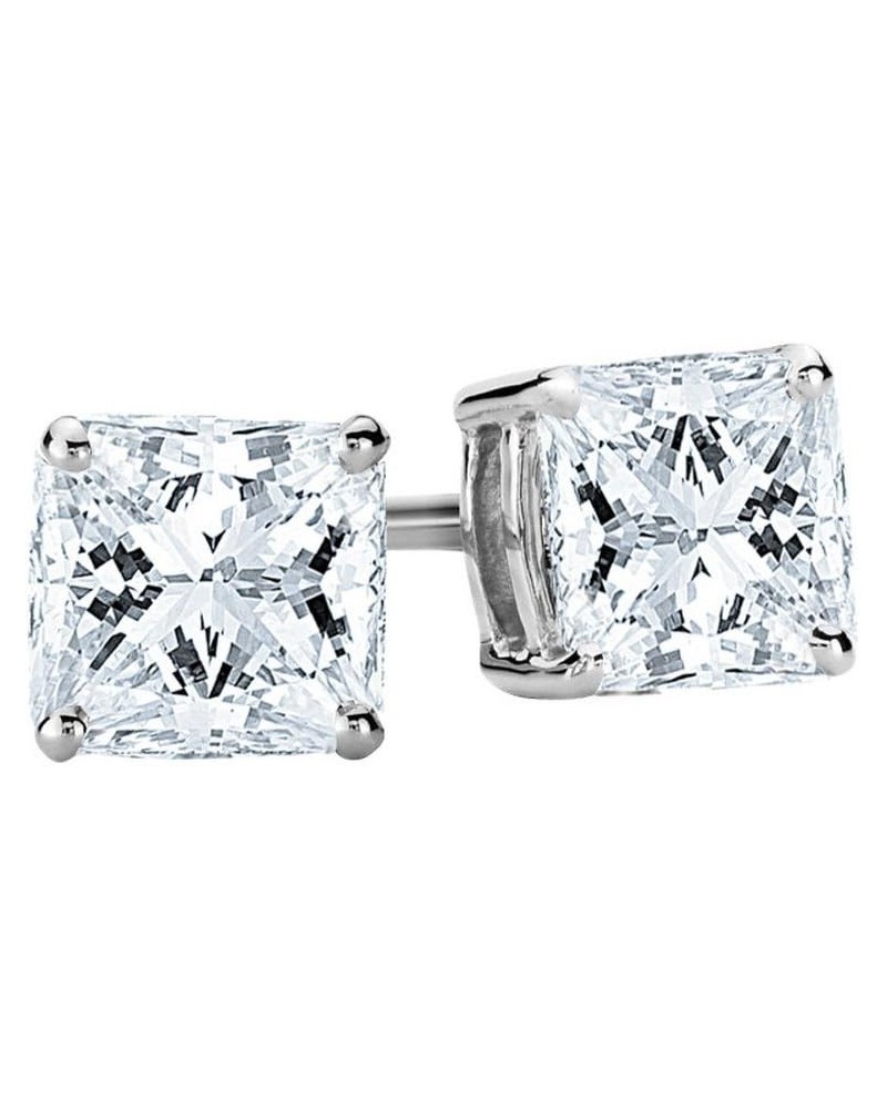 1/4-2 Carat Total Weight Princess Diamond Stud Earrings 4 Prong Screw Back (H-I Color VS1-VS2 Clarity) White Gold 1.5 carats ...