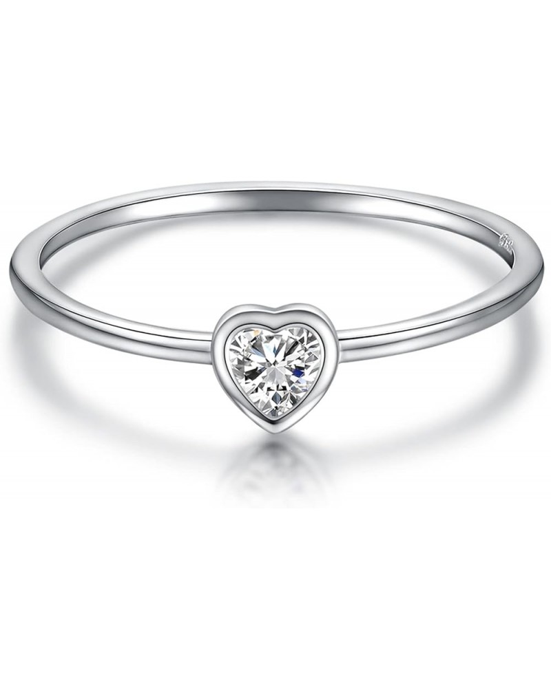 Simple Heart Birthstone Ring for Women Girls 925 Sterling Silver Stackable Promise Ring with Colorful Cubic Zirconia Minimali...