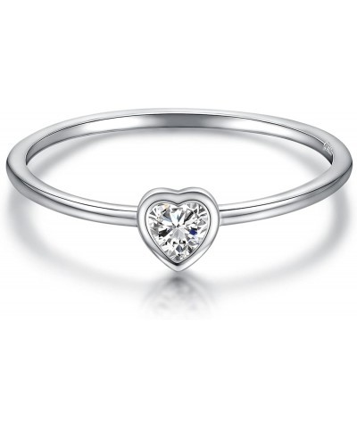 Simple Heart Birthstone Ring for Women Girls 925 Sterling Silver Stackable Promise Ring with Colorful Cubic Zirconia Minimali...