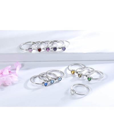 Simple Heart Birthstone Ring for Women Girls 925 Sterling Silver Stackable Promise Ring with Colorful Cubic Zirconia Minimali...