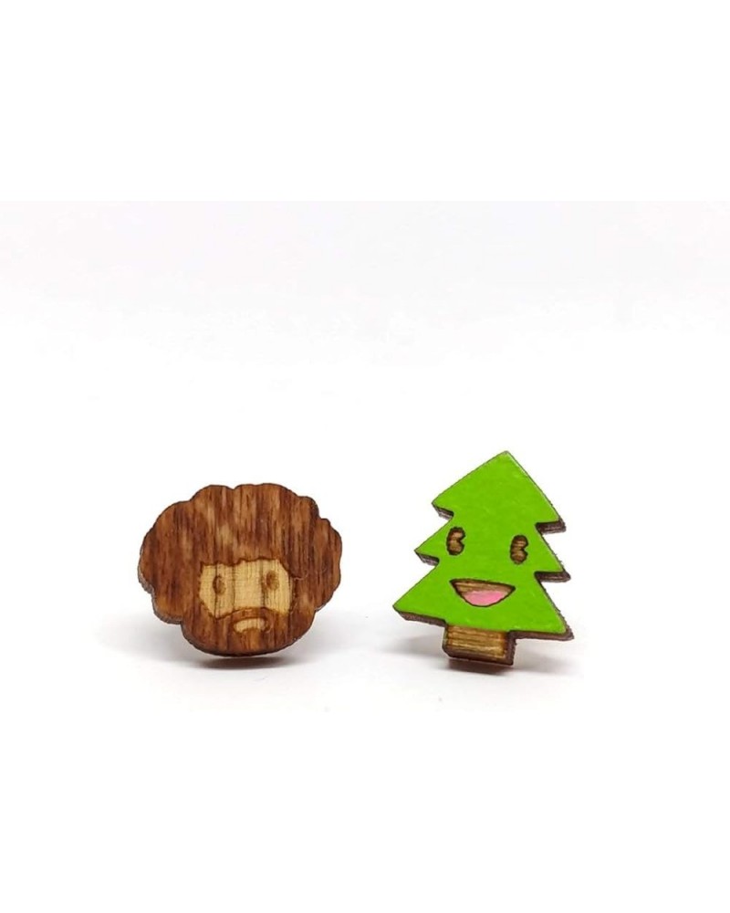 Animal Lover Fun Nature Stud Earrings, Handpainted Laser Cut Wood Earrings, Handmade in the USA Painter n' His Happy Friend (...