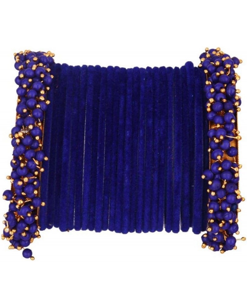 Indian Bangle Set Faux Pearls Beads Plain Velvet Bracelet Bangle Jewelry for Women Royal Blue (Set of 26 Pcs) 2-10 $12.86 Bra...