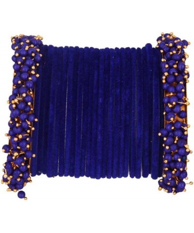 Indian Bangle Set Faux Pearls Beads Plain Velvet Bracelet Bangle Jewelry for Women Royal Blue (Set of 26 Pcs) 2-10 $12.86 Bra...