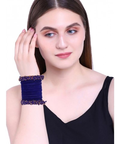 Indian Bangle Set Faux Pearls Beads Plain Velvet Bracelet Bangle Jewelry for Women Royal Blue (Set of 26 Pcs) 2-10 $12.86 Bra...