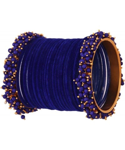 Indian Bangle Set Faux Pearls Beads Plain Velvet Bracelet Bangle Jewelry for Women Royal Blue (Set of 26 Pcs) 2-10 $12.86 Bra...