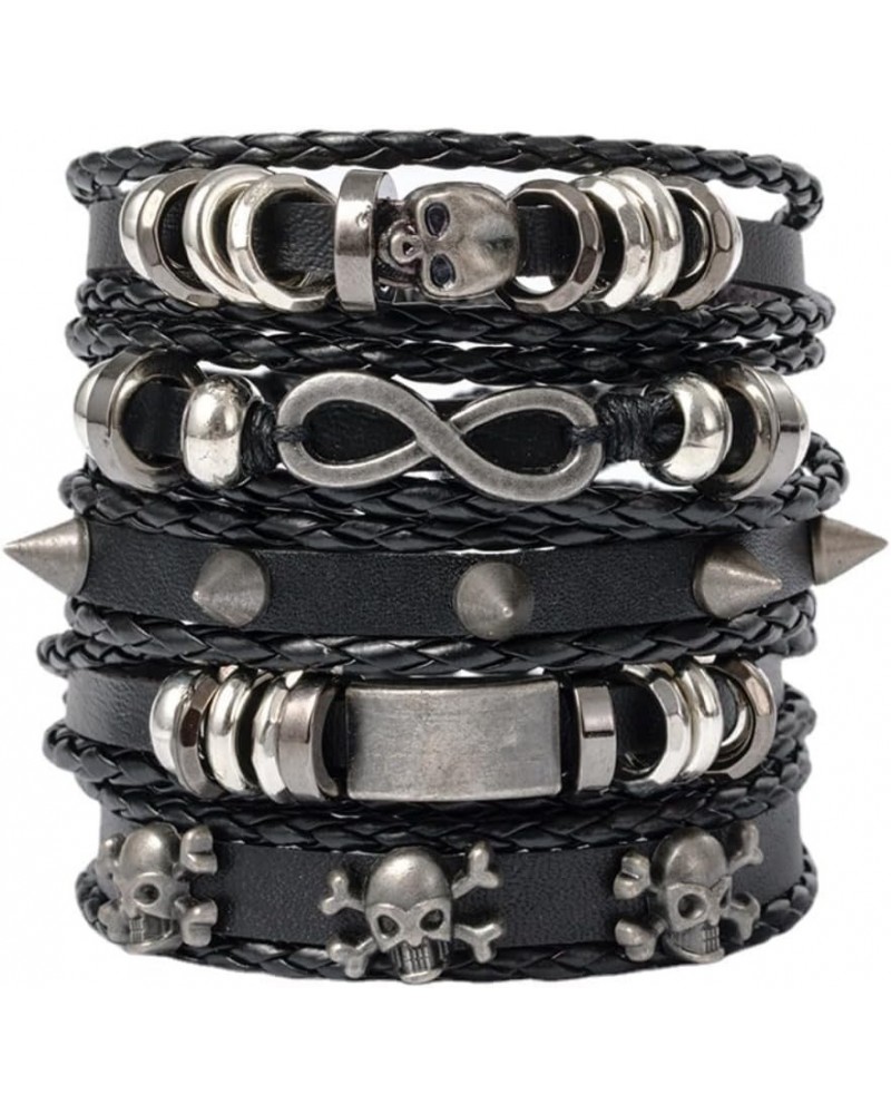 Gothic Bracelet Adjustable Punk Braided Leather Multilayer Grunge Set Bracelets Emo Metal Cuff Wrap Bangles Meaningful Jewelr...