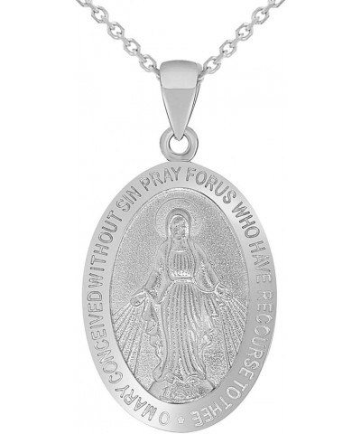 Solid 14k White Gold Small Classic Miraculous Medallion of the Virgin Mary Pendant Necklace 22 Inches $68.80 Necklaces