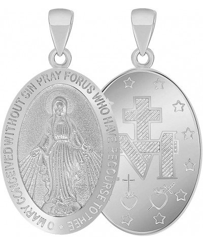 Solid 14k White Gold Small Classic Miraculous Medallion of the Virgin Mary Pendant Necklace 22 Inches $68.80 Necklaces