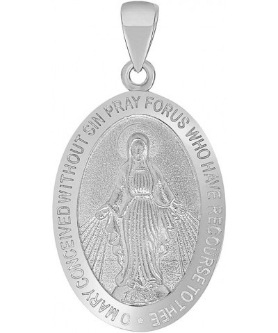 Solid 14k White Gold Small Classic Miraculous Medallion of the Virgin Mary Pendant Necklace 22 Inches $68.80 Necklaces