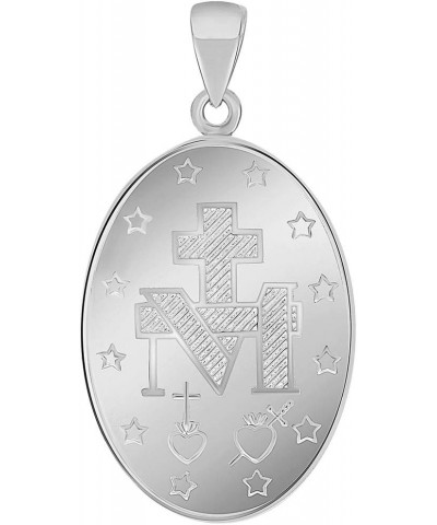 Solid 14k White Gold Small Classic Miraculous Medallion of the Virgin Mary Pendant Necklace 22 Inches $68.80 Necklaces