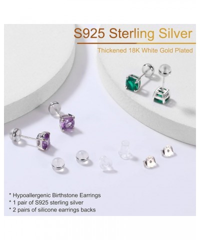 Sterling Silver Birthstone Earrings for Women Mom, Classic Cushion Cut Genuine or Created Gemstone Earrings S925 Sterling Sil...