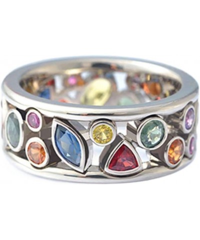 Retro 925 Sterling Silver Rainbow Gem Multicolored Crystal Ring AAA Cubic Zirconia Boho Statement Band Ring for Women, Geomet...