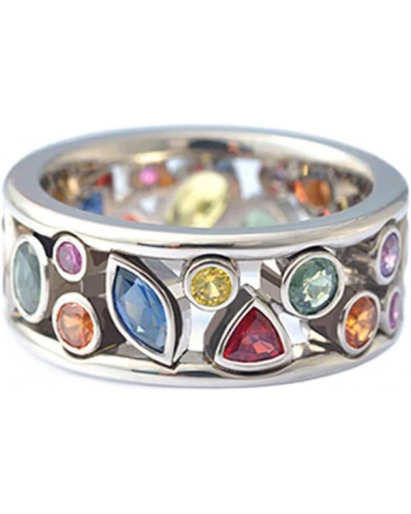 Retro 925 Sterling Silver Rainbow Gem Multicolored Crystal Ring AAA Cubic Zirconia Boho Statement Band Ring for Women, Geomet...