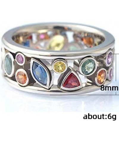 Retro 925 Sterling Silver Rainbow Gem Multicolored Crystal Ring AAA Cubic Zirconia Boho Statement Band Ring for Women, Geomet...