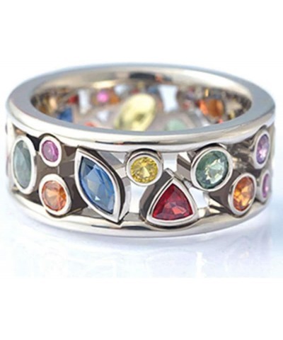 Retro 925 Sterling Silver Rainbow Gem Multicolored Crystal Ring AAA Cubic Zirconia Boho Statement Band Ring for Women, Geomet...