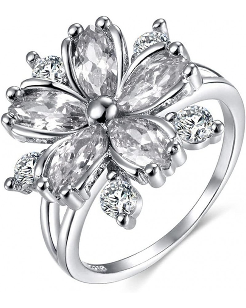 Guoshang Women Pink Crystal Flower Rings Silver CZ Crystal Rings Large Flowers Floral Rings,Pink, 8 Silver 8 $3.65 Rings