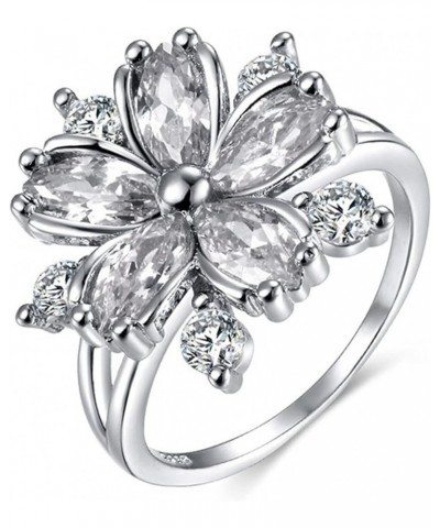 Guoshang Women Pink Crystal Flower Rings Silver CZ Crystal Rings Large Flowers Floral Rings,Pink, 8 Silver 8 $3.65 Rings