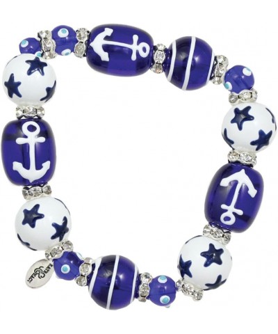 Clementine Design Anchors Away Nautical Bracelet Painted Glass Beads Rhinestones $10.52 Bracelets