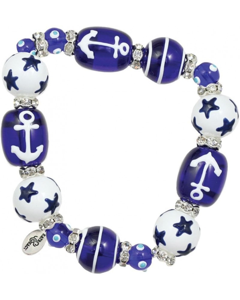 Clementine Design Anchors Away Nautical Bracelet Painted Glass Beads Rhinestones $10.52 Bracelets