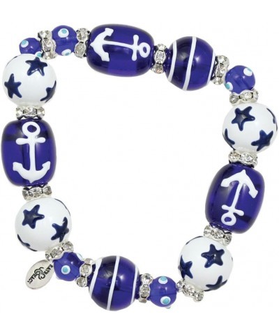 Clementine Design Anchors Away Nautical Bracelet Painted Glass Beads Rhinestones $10.52 Bracelets