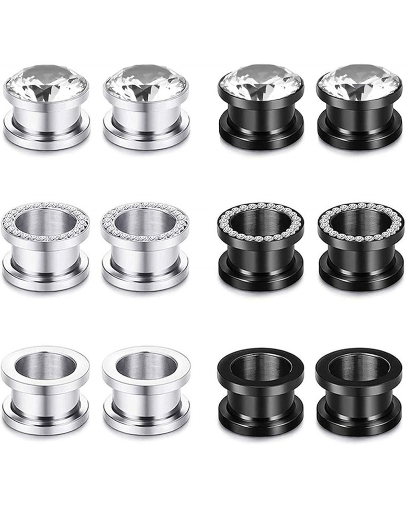 4-12pcs CZ Gem Ear Tunnels Plugs Stainless Steel Hollow Zircon Screw Ear Gauges Stretcher Piercing 8G-16MM Gauge: 8g(3mm) $10...