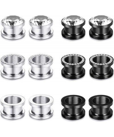 4-12pcs CZ Gem Ear Tunnels Plugs Stainless Steel Hollow Zircon Screw Ear Gauges Stretcher Piercing 8G-16MM Gauge: 8g(3mm) $10...