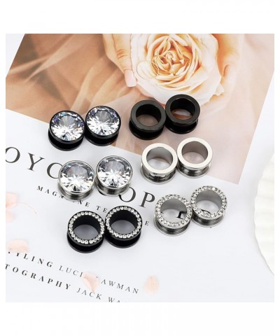 4-12pcs CZ Gem Ear Tunnels Plugs Stainless Steel Hollow Zircon Screw Ear Gauges Stretcher Piercing 8G-16MM Gauge: 8g(3mm) $10...