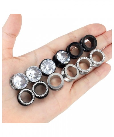 4-12pcs CZ Gem Ear Tunnels Plugs Stainless Steel Hollow Zircon Screw Ear Gauges Stretcher Piercing 8G-16MM Gauge: 8g(3mm) $10...