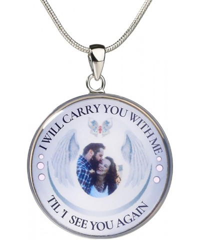 Personalized Photo Memorial Necklace Customized Picture Pendant With Angel Wings Sterling Silver for Women Men I Will Carry Y...